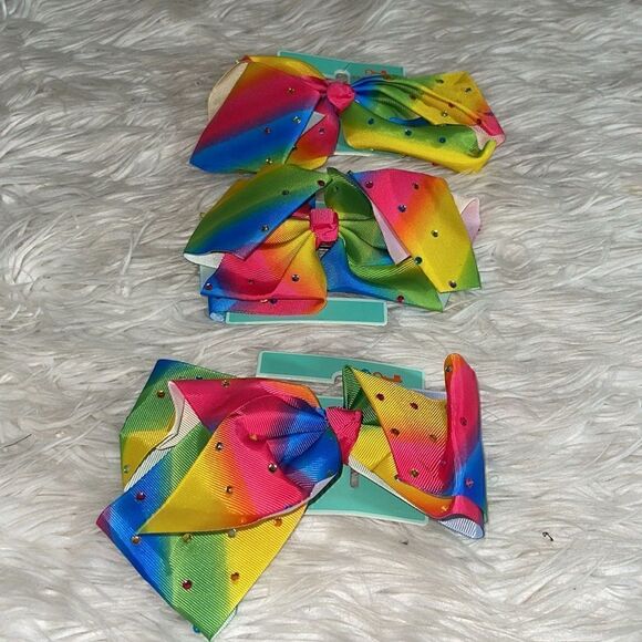 Copper key Hair Bow Girls rhinestone Rainbow set of 3 New - Picture 3 of 7